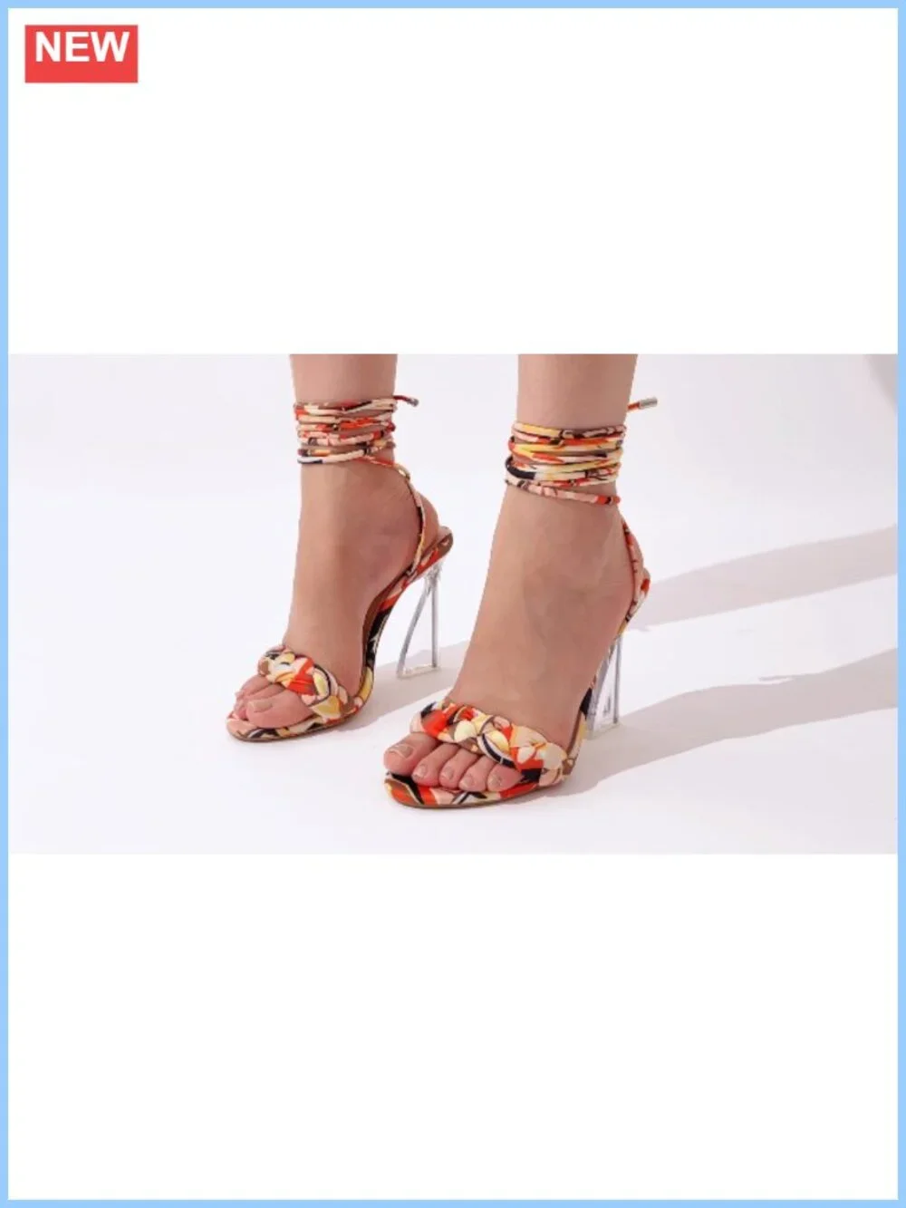 Lace-Up Transparent High Heels Heeled Sandals 4.1in Almond Open Toe Womens